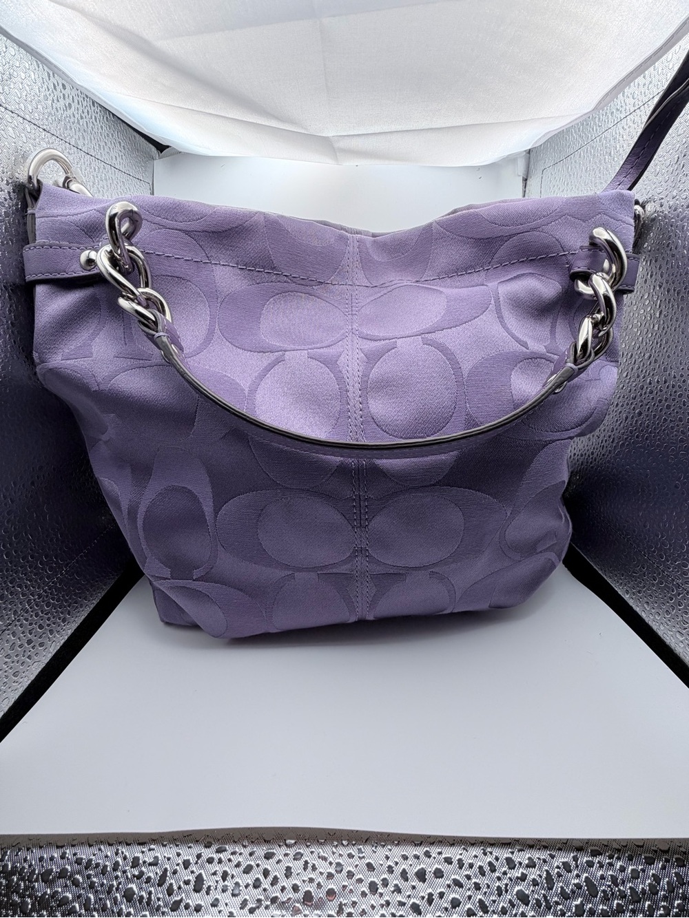 Coach Brooke Signature Op Art Purple Chain-Handle Hobo Bag style #F17183
